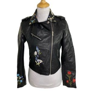 AFTF Basic Vegan Leather Embroidered Moto Jacket